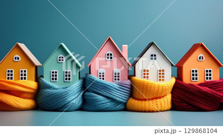 wooden house with a red roof 129868104