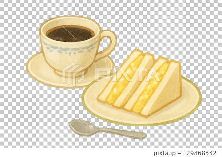 【珈琲】コーヒーとたまごサンドのセットのイラスト 129868332