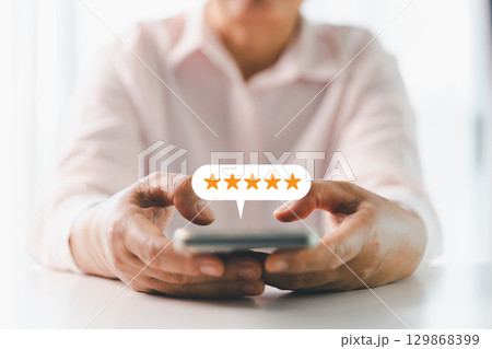 Customer or client with stars to complete five stars. Product or service review ideas from customer, reviews from customer and service of store to express satisfaction, increase credibility of store. Customer or client with stars to complete five stars. Product or service review ideas from customer, reviews from customer and service of store to express satisfaction, increase credibility of store. 129868399