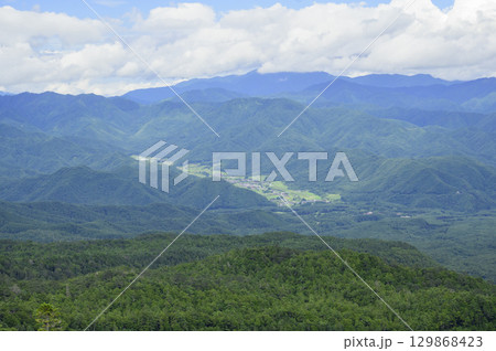 真夏の山から見る周辺の山並み 129868423