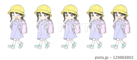 ランドセルを背負った女の子　表情セット 129868802