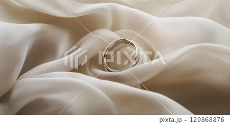 Capture Jewelry Ring With Elegance On Neutral Fabric And Romantic Moment 129868876