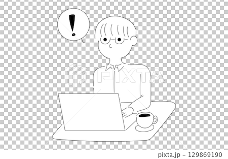Illustration of a man with glasses and a laptop Illustration of a man with glasses and a laptop 129869190
