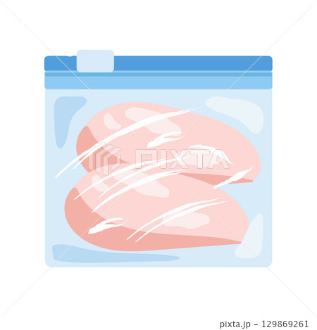 フリーザーバッグに入った鶏むね肉　イラスト 129869261