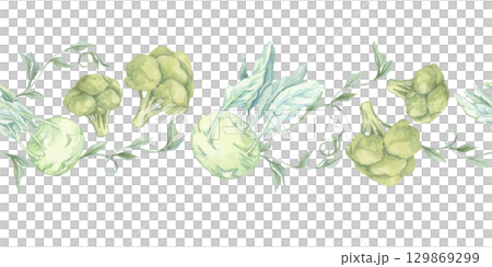 Watercolor clipart border with broccoli,...のイラスト素材 [129869299] - PIXTA