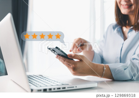 Customer or client with stars to complete five stars. Product or service review ideas from customer, reviews from customer and service of store to express satisfaction, increase credibility of store. Customer or client with stars to complete five stars. Product or service review ideas from customer, reviews from customer and service of store to express satisfaction, increase credibility of store. 129869318