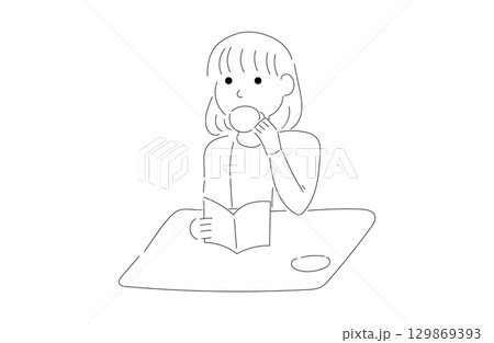本を読んでいる女性のイラスト 129869393