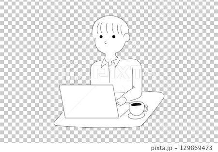一名男子帶著筆記型電腦的插圖 129869473