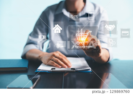 Concept of procurement, procurement management business. modern supply chain logistics delivery technology. Effective procurement supply management on smart logistics, technology, strategic purchasing Concept of procurement, procurement management business. modern supply chain logistics delivery technology. Effective procurement supply management on smart logistics, technology, strategic purchasing 129869760