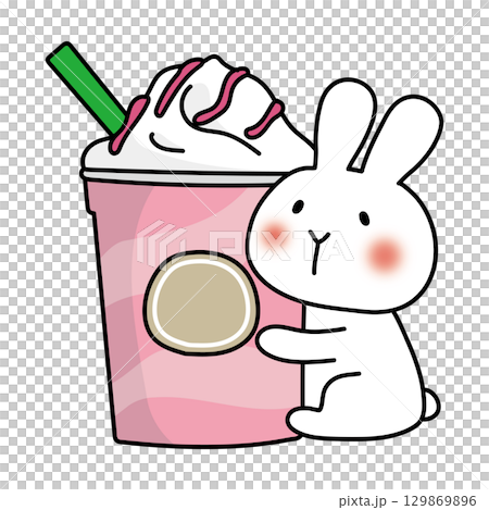 大きなフラッペと白いうさぎ 129869896