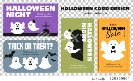 Simple and cute ghost illustration card set Halloween vector Simple and cute ghost illustration card set Halloween vector 129869904