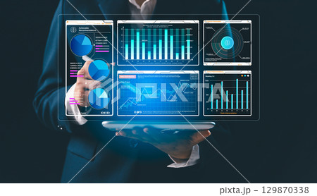Businessperson or marketer uses SEO concepts, data analysis, optimization tools to improve search engine rankings, leveraging graphs and results based on social media and site performance analysis. Businessperson or marketer uses SEO concepts, data analysis, optimization tools to improve search engine rankings, leveraging graphs and results based on social media and site performance analysis. 129870338