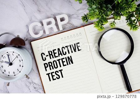 CRP C-Reactive Protein Test acronym on notepad, Healthcare concept background CRP C-Reactive Protein Test acronym on notepad, Healthcare concept background 129870778