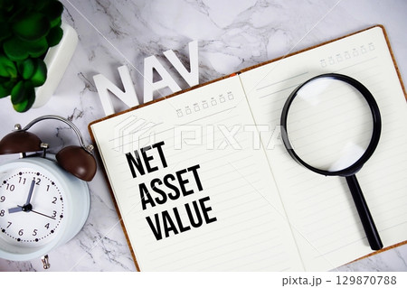 NAV Net Asset Value acronym on notepad, Business concept background NAV Net Asset Value acronym on notepad, Business concept background 129870788