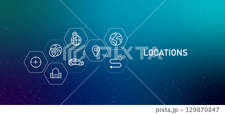 Our Locations header image outline icons related to geography navigation and travel to show office addresses store locations or global presence 129870847