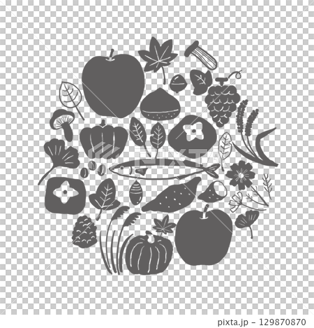 秋の手描きイラスト（モノクロ） 129870870