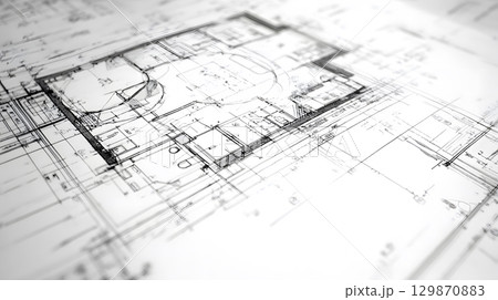 Technical construction blueprint in black and white lines. plan for building architecture and engineering design. Technical construction blueprint in black and white lines. plan for building architecture and engineering design. 129870883