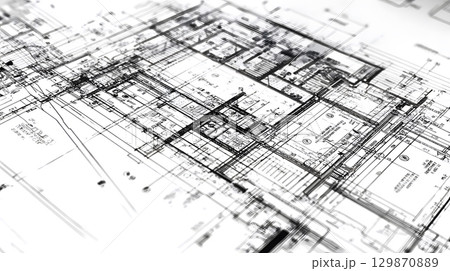 Technical construction blueprint in black and white lines. plan for building architecture and engineering design. 129870889