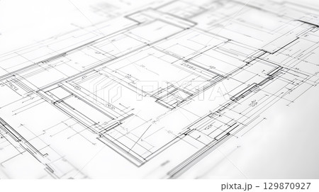Technical construction blueprint in black and white lines. plan for building architecture and engineering design. 129870927