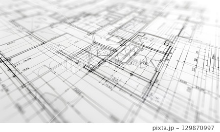Technical construction blueprint in black and white lines. plan for building architecture and engineering design. 129870997