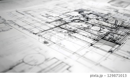 Technical construction blueprint in black and white lines. plan for building architecture and engineering design. Technical construction blueprint in black and white lines. plan for building architecture and engineering design. 129871013