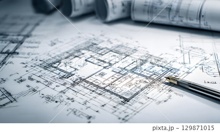 Technical construction blueprint in black and white lines. plan for building architecture and engineering design. 129871015