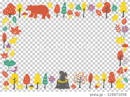 Autumn forest hand-drawn illustration frame (horizontal) 129871056