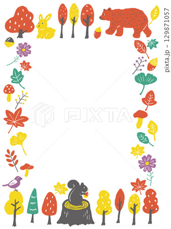 秋の森手描きイラストフレーム(縦型) 秋の森手描きイラストフレーム(縦型) 129871057