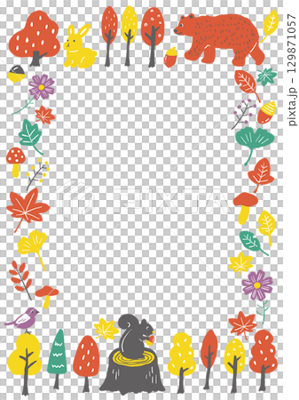 秋の森手描きイラストフレーム(縦型) 秋の森手描きイラストフレーム(縦型) 129871057