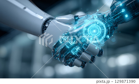 robot working with futuristic robot robot working with futuristic robot 129871390