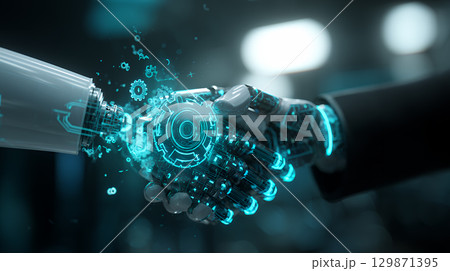 robot arm use smartphone with virtual screen 129871395