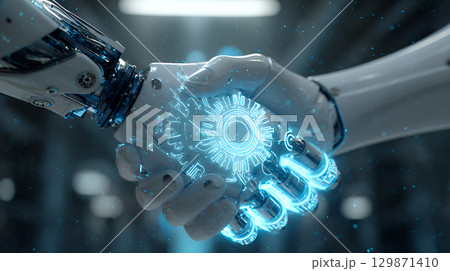 robot arm in suit and tie use smartphone robot arm in suit and tie use smartphone 129871410