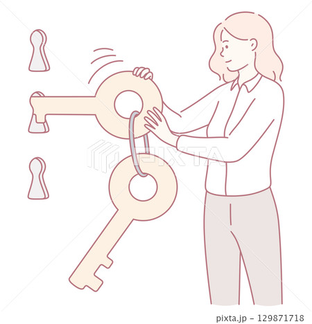 A Woman Holding Keys and Locks Symbolizing Unlocking True Potential, Strength, and Growth 129871718