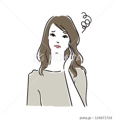 悩んでいる綺麗な女性上半身 129871728