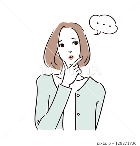 悩んでいる綺麗な女性上半身 129871730