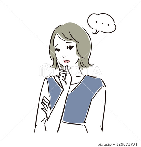 悩んでいる綺麗な女性上半身 129871731