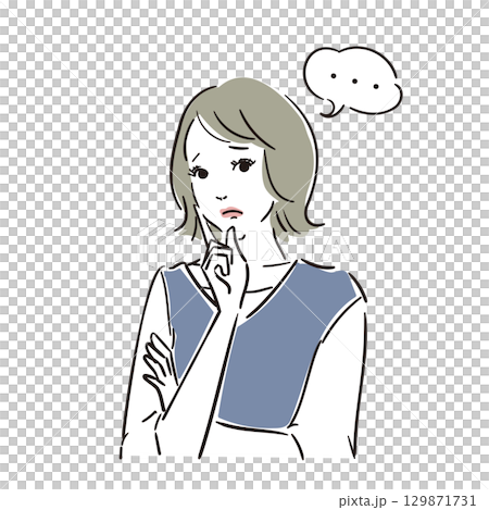 悩んでいる綺麗な女性上半身 129871731