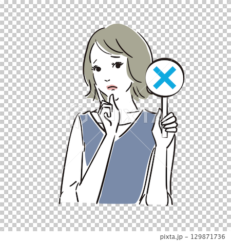 A beautiful woman judging whether the answer is correct or incorrect with a card 129871736