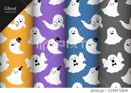 シンプルでかわいいオバケ達のシームレスパターン柄セット ベクター ハロウィン  129871804