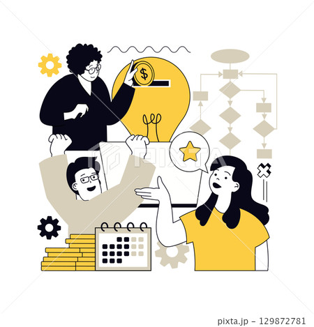 Startup concept for modern web design. People launching new business, planning strategy and project vision, setting goals, developing company with motivation, team work together. Vector illustration. 129872781