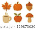Isolated autumn icon set with leaf, pumpkin, acorn, coffee, apple, mushroom 129873020