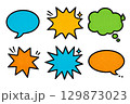 Speech bubble icons in various shapes with vibrant colors, isolated on transparent background 129873023