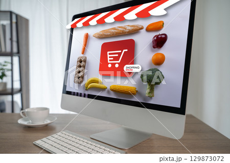 Online grocery shopping concept with fresh  129873072