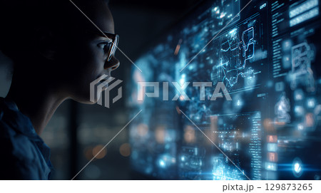 composite image of businesswoman sitting on swivel chair with ta 129873265