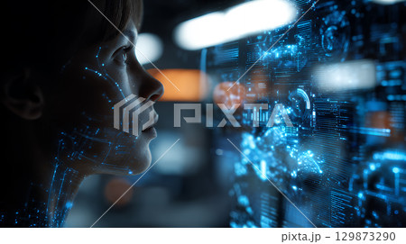 composite image of businesswoman sitting on swivel chair with la 129873290