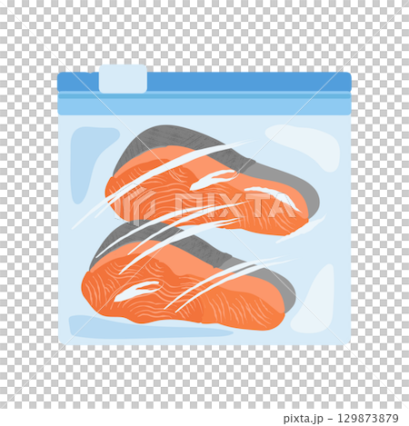 フリーザーバッグに入った鮭の切り身　イラスト 129873879