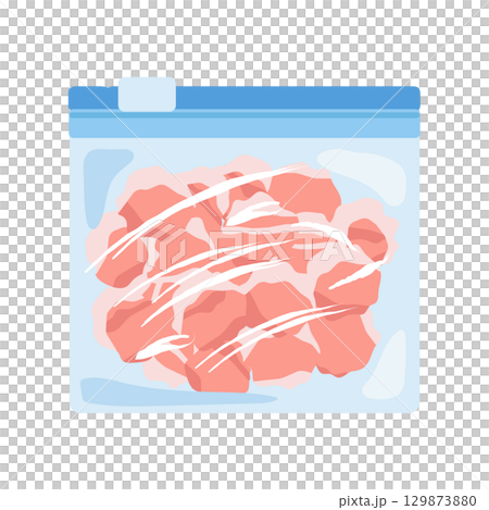 Illustration of minced pork in a freezer bag 129873880