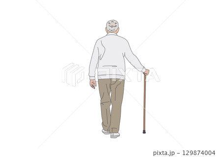 杖をついて歩くシニア男性イラスト 129874004