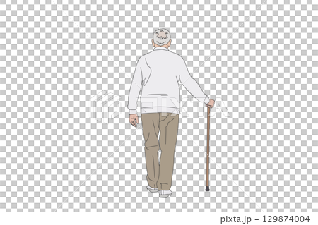 杖をついて歩くシニア男性イラスト 129874004