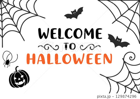 Halloween card with the words (Welcome to Halloween) in the center, white background for Halloween sending.	 129874296